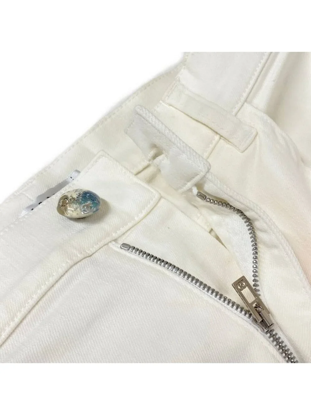 Chanel Jeans S P White Pink Flower View Gradient Cotton 34